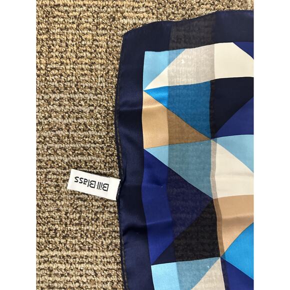 Bill Blass Silk Scarf Womens One Size Blue Geometric Oblong Long Rectangle - Picture 4 of 7